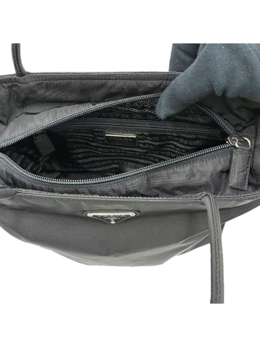 Prada Handbag Black Tessuto Triangle Logo Tote - Picture 7 of 12
